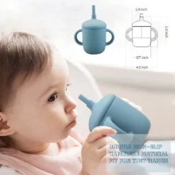 Baby Silicone Sippy Cup With Straw| Available In Blue|Green|Lemon