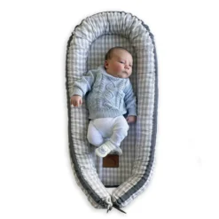 Baby Nest| Linen| Soft Grey Gingham|