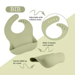 Baby Feeding Set| Silicone 11pc Bundle | Kokoda| By Zoe Sage| Low Stock -Baby Products Store GREEN BIB DETAILS scaled 1