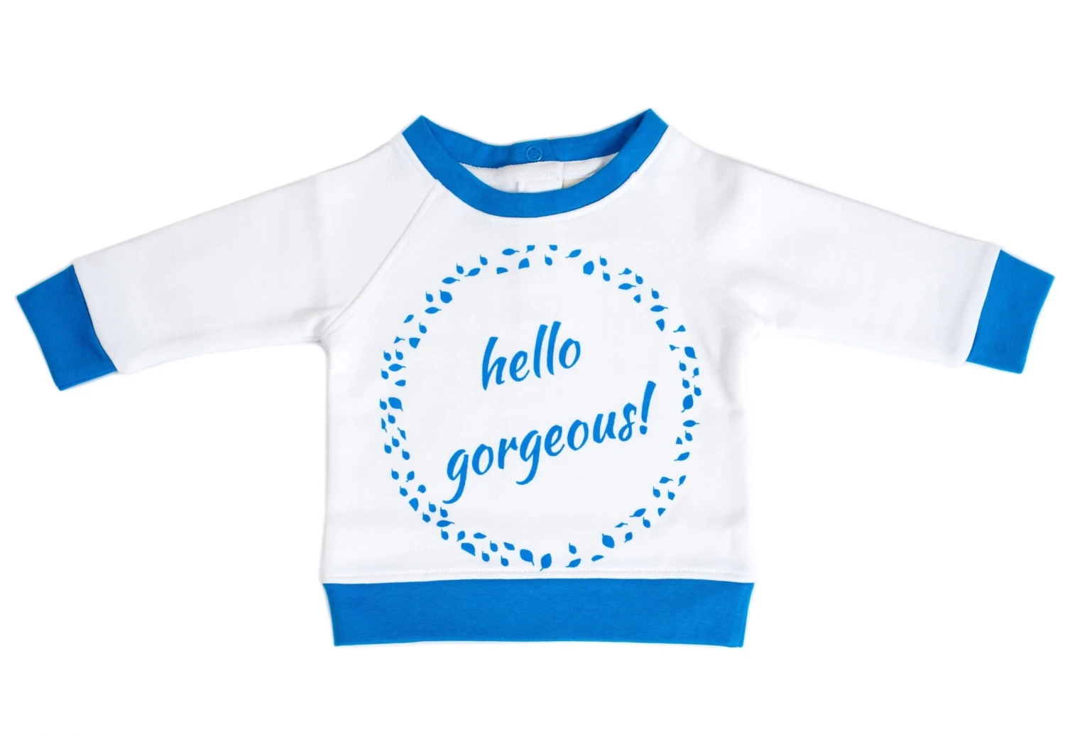 Organic Cotton Baby Sweatshirt – HELLO GORGEOUS BLUE 1 Organic Cotton Baby Sweatshirt – HELLO GORGEOUS BLUE