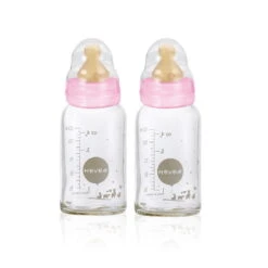 Infant Glass Feeding Bottle 120ml – Pink By Heavea| 3 – 24M