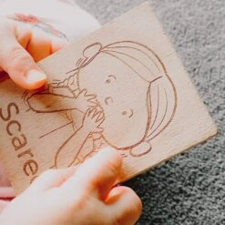 Baby And Toddler Emotion Recognition Memory Game| Wooden Engraved Blocks -Baby Products Store INFANT HOLDING EMOTIONS BLOCK