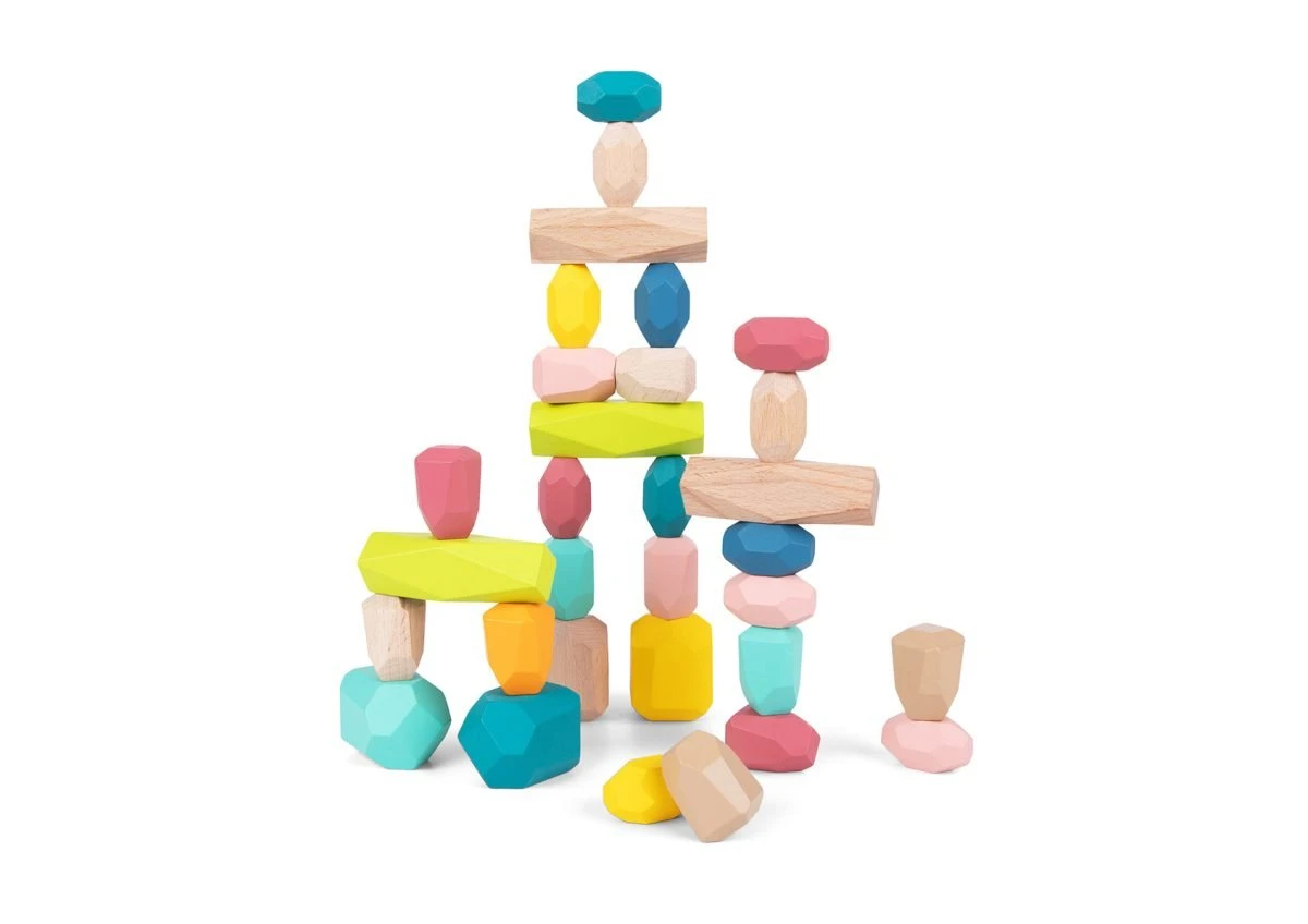 WOODEN STACKING STONE BLOCKS LARGE 32PCS 2 WOODEN STACKING STONE BLOCKS LARGE 32PCS - Image 2