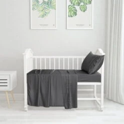 Organic Bamboo Cot Sheet Set In Charcoal