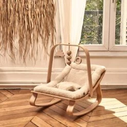 Charlie Crane Levo Baby Rocker In Beech With Fur Milk Cushion| PRE ORDER