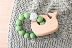 Baby|Wooden Silicone Whale Teether|Green