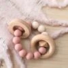 BabyWOODEN SILICONE RINGS TEETHER-PINK