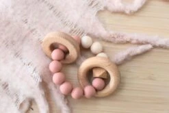 BabyWOODEN SILICONE RINGS TEETHER-PINK