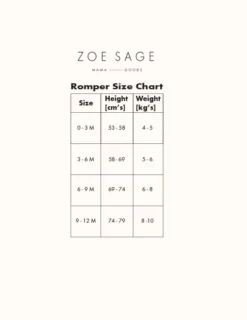 Baby Zippered Romper | Storm| By Zoe Sage -Baby Products Store ZS Zippered Rompers Size Guide.jpg