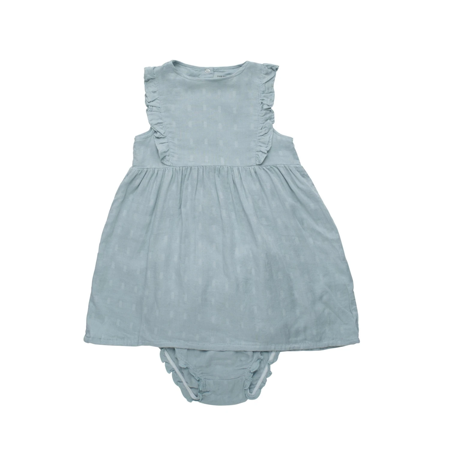 Blue Petit Bamboo Haze Muslin Dress And Matching Bloomers 1 Blue Petit Bamboo Haze Muslin Dress And Matching Bloomers