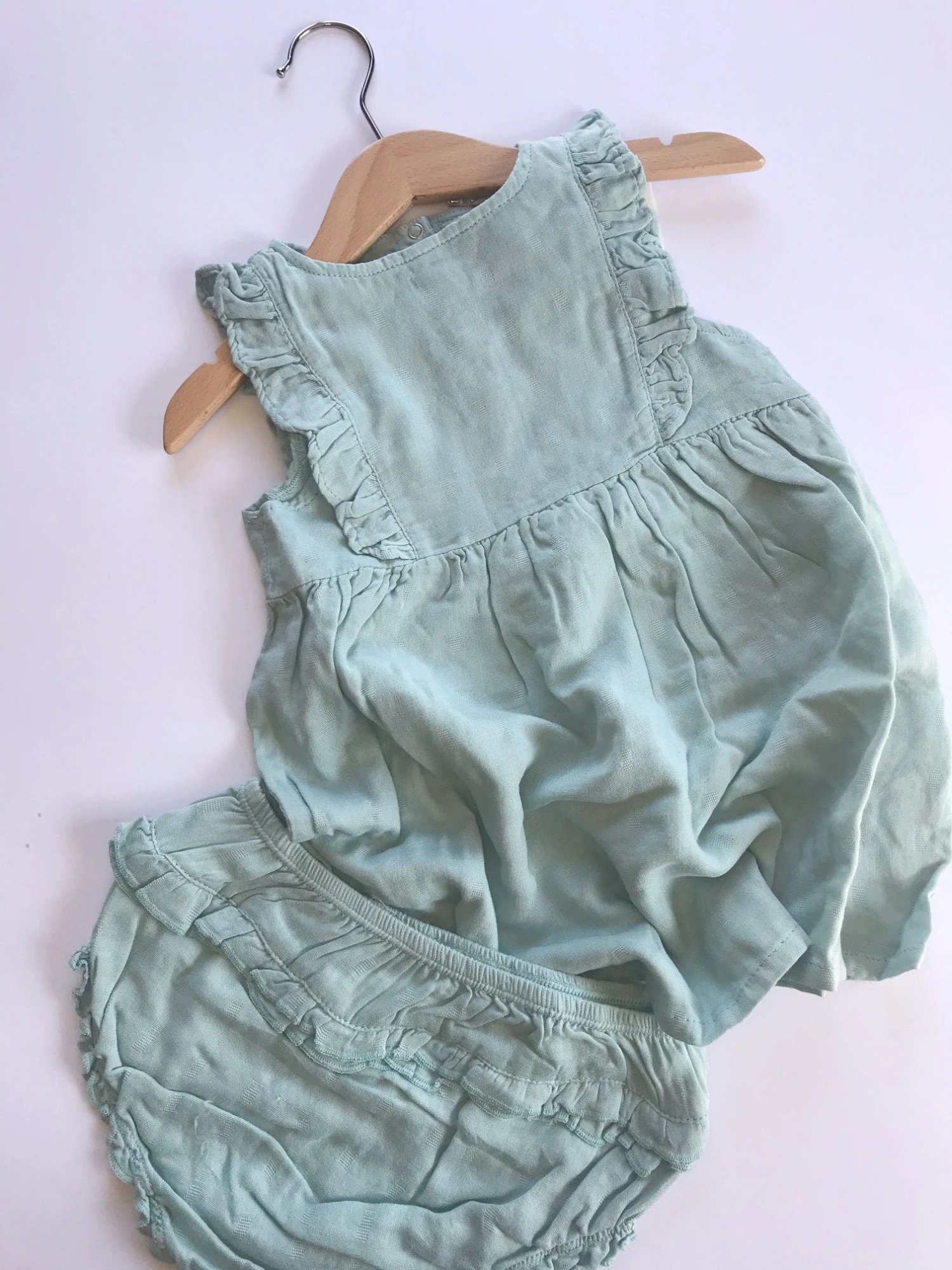 Blue Petit Bamboo Haze Muslin Dress And Matching Bloomers 4 Blue Petit Bamboo Haze Muslin Dress And Matching Bloomers - Image 4