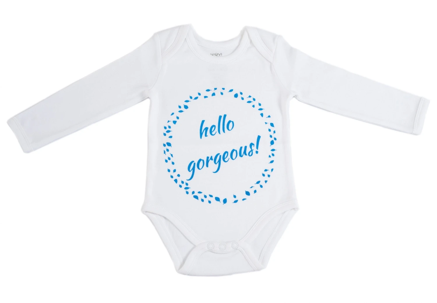Organic Cotton Long Sleeve Bodysuit – HELLO GORGEOUS BLUE 1 Organic Cotton Long Sleeve Bodysuit – HELLO GORGEOUS BLUE