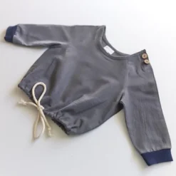 LINEN SMOCKED SHIRT| Navy